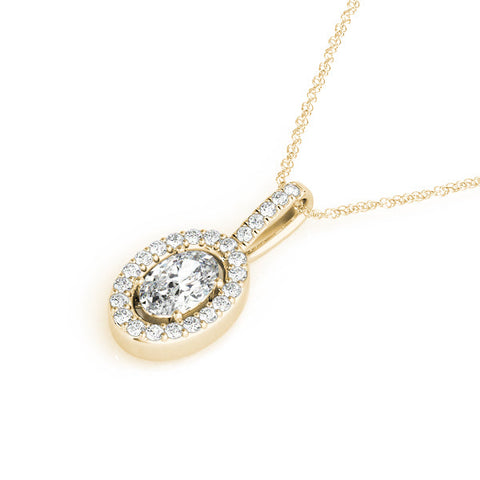 Yellow gold Oval Halo Diamond Pendant with Pavé Setting