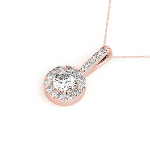 Rose gold Halo Round Diamond Prong Pendant