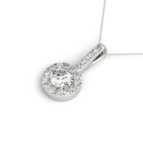 White gold Halo Round Diamond Prong Pendant