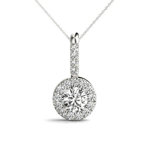 White gold Halo Round Diamond Prong Pendant