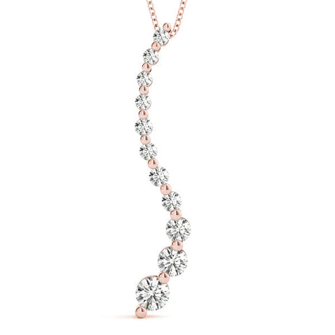 Rose gold Graduated Round Diamond Curved Bar Pendant with Prong Setting