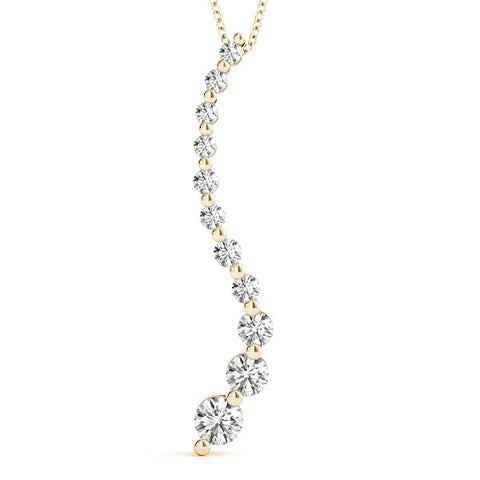 Yellow gold Graduated Round Diamond Curved Bar Pendant with Prong Setting