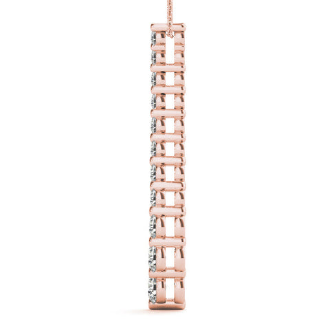 Rose gold Graduated Round Diamond Curved Bar Pendant with Prong Setting