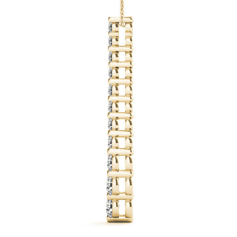 Yellow gold Graduated Round Diamond Curved Bar Pendant with Prong Setting