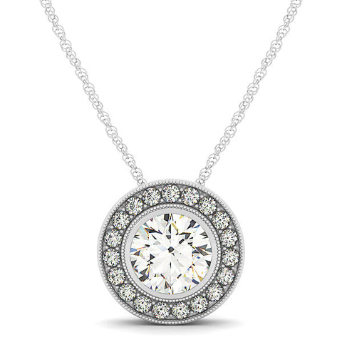 White gold Round Halo Bezel-Set Pendant
