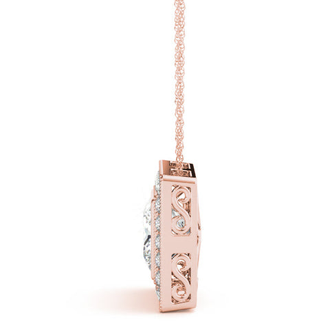 Rose gold Square Halo Princess Cut Pendant with Bezel Setting