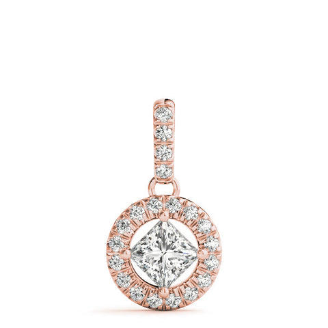 Rose gold Princess Cut Halo Diamond Pendant with Four-Prong Setting