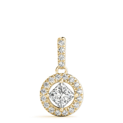 Yellow gold Princess Cut Halo Diamond Pendant with Four-Prong Setting