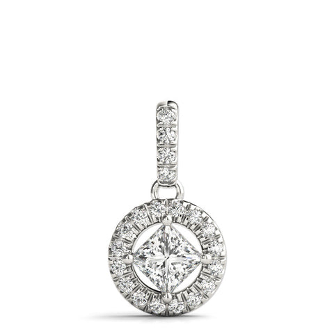 White gold Princess Cut Halo Diamond Pendant with Four-Prong Setting