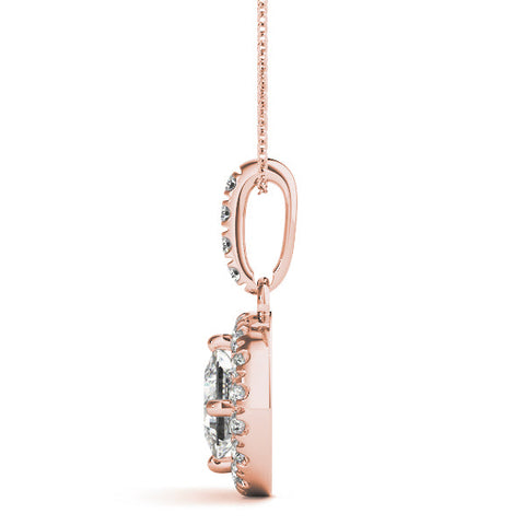 Rose gold Princess Cut Halo Diamond Pendant with Four-Prong Setting