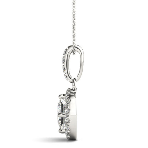 White gold Princess Cut Halo Diamond Pendant with Four-Prong Setting