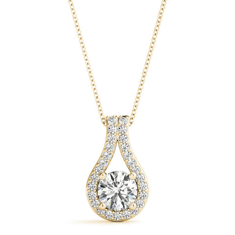 Yellow gold Round Halo Prong-Set Pendant