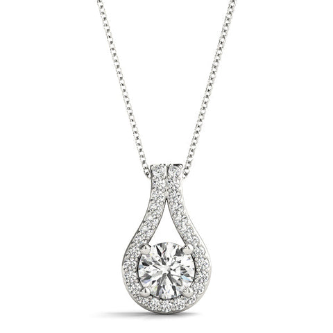 White gold Round Halo Prong-Set Pendant