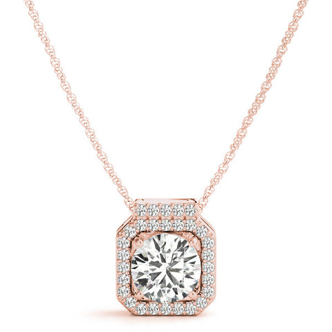 Rose gold Round Halo Prong-Set Diamond Pendant