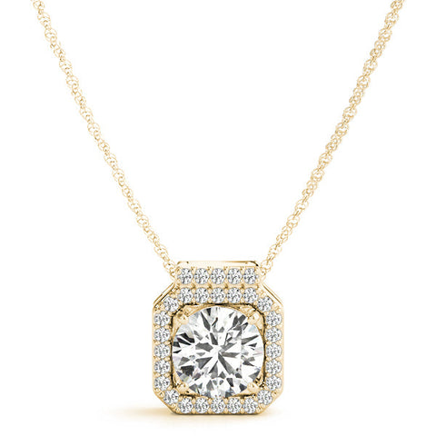 Yellow gold Round Halo Prong-Set Diamond Pendant