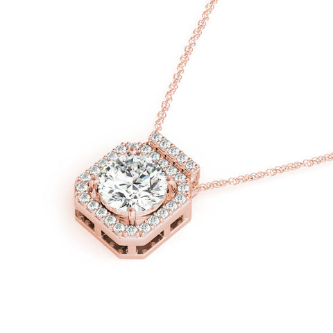 Rose gold Round Halo Prong-Set Diamond Pendant