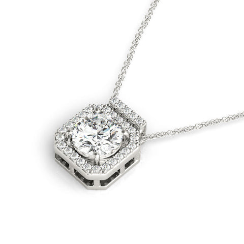 White gold Round Halo Prong-Set Diamond Pendant