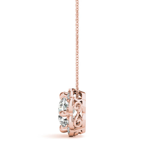 Rose gold Round Amethyst Flower Halo Pendant with Four-Prong Setting