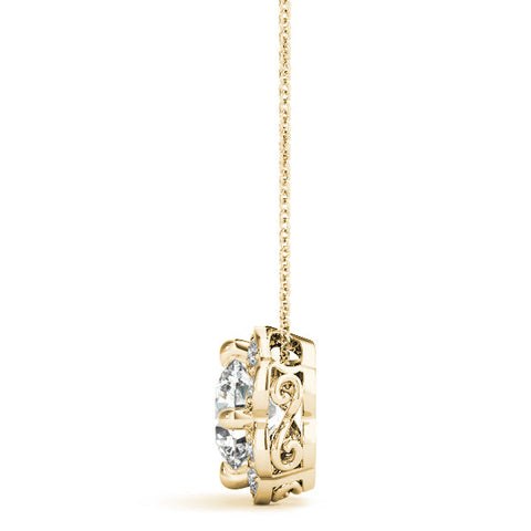 Yellow gold Round Amethyst Flower Halo Pendant with Four-Prong Setting