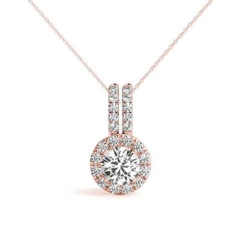 Rose gold Round Halo Diamond Pendant with Double Prong Setting