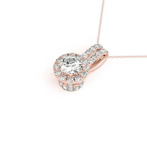 Rose gold Round Halo Diamond Pendant with Double Prong Setting