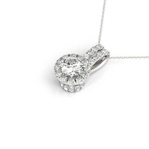 White gold Round Halo Diamond Pendant with Double Prong Setting