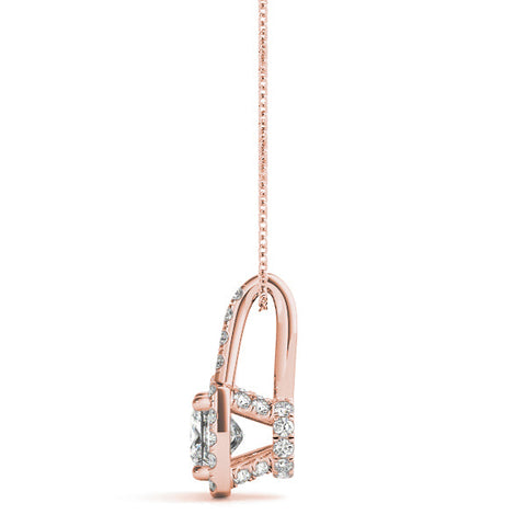 Rose gold Cushion Halo Diamond Pendant with Princess Cut Stone and Four-Prong Setting