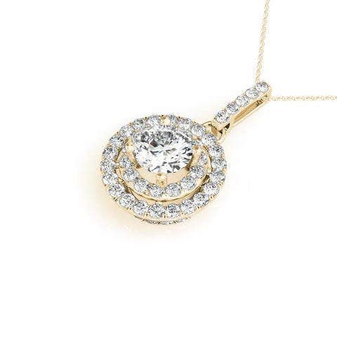Yellow gold Round Double Halo Prong Set Diamond Pendant