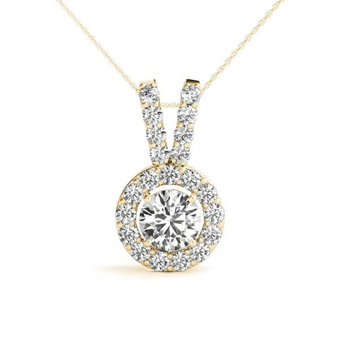 Yellow gold Round Halo Pendant with Prong Setting