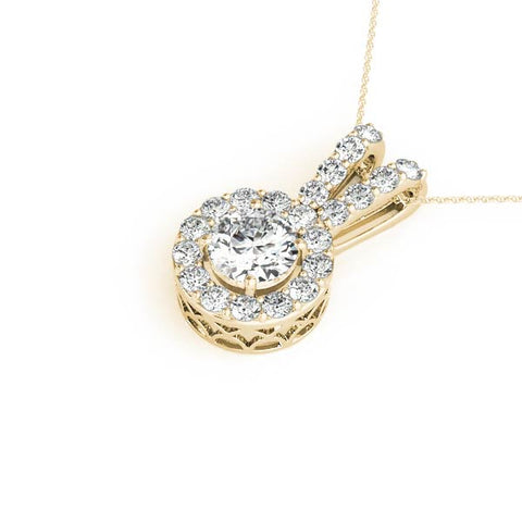 Yellow gold Round Halo Pendant with Prong Setting