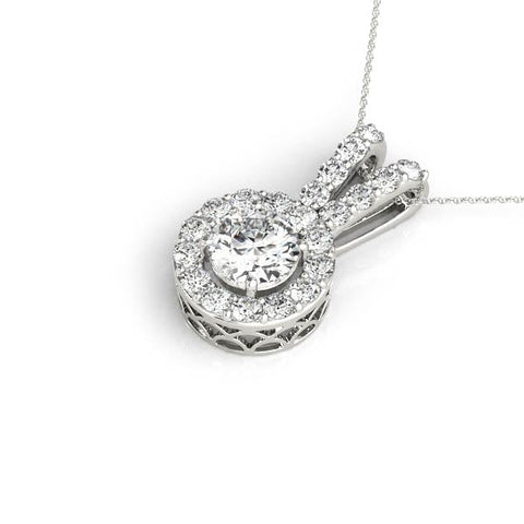 White gold Round Halo Pendant with Prong Setting