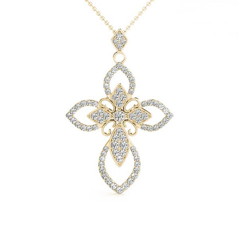 Yellow gold Pavé Marquise Diamond Cross Pendant