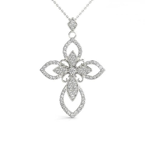 White gold Pavé Marquise Diamond Cross Pendant