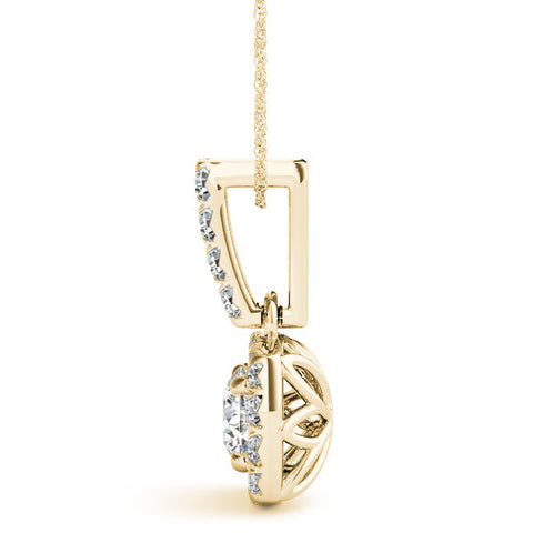 Yellow gold Halo Cushion Cut Diamond Pendant with Four-Prong Setting