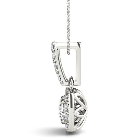 White gold Halo Cushion Cut Diamond Pendant with Four-Prong Setting