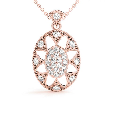 Rose gold Pavé Oval Milgrain Pendant