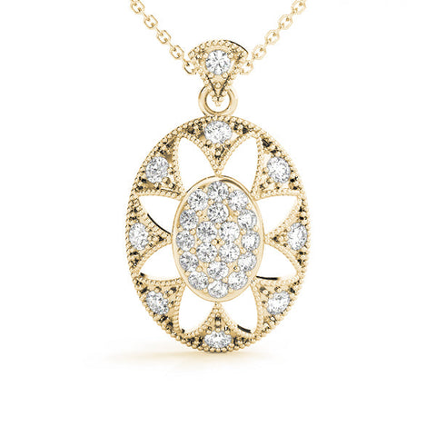 Yellow gold Pavé Oval Milgrain Pendant