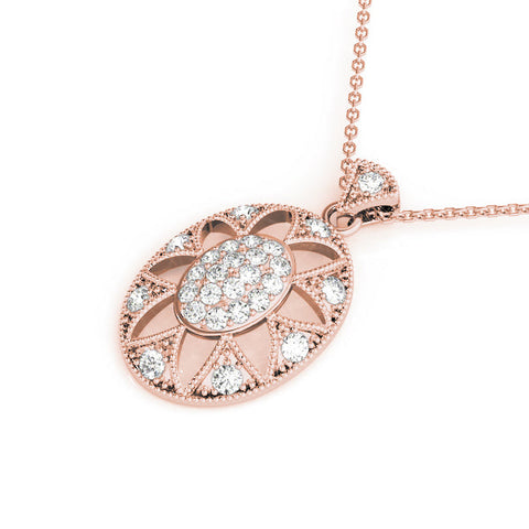 Rose gold Pavé Oval Milgrain Pendant