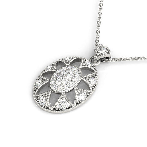 White gold Pavé Oval Milgrain Pendant