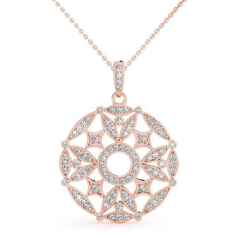 Rose gold Round Diamond Pavé Filigree Pendant