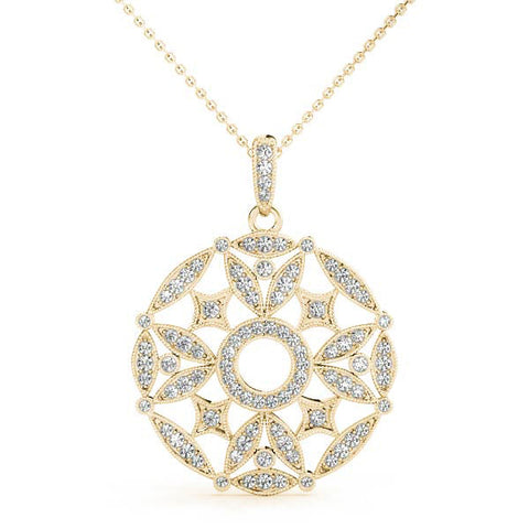 Yellow gold Round Diamond Pavé Filigree Pendant