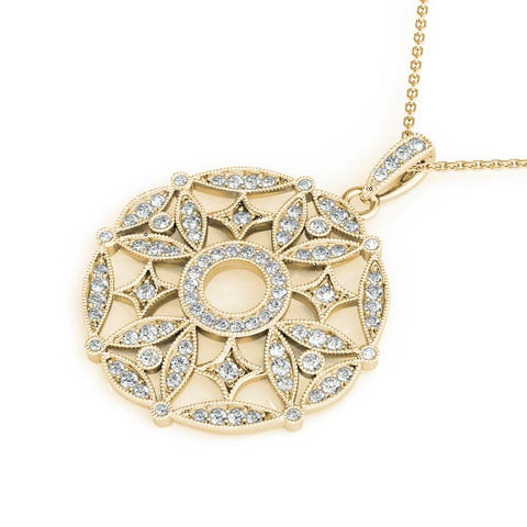 Yellow gold Round Diamond Pavé Filigree Pendant
