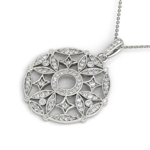 White gold Round Diamond Pavé Filigree Pendant