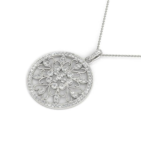 White gold Round Pavé Diamond Filigree Pendant