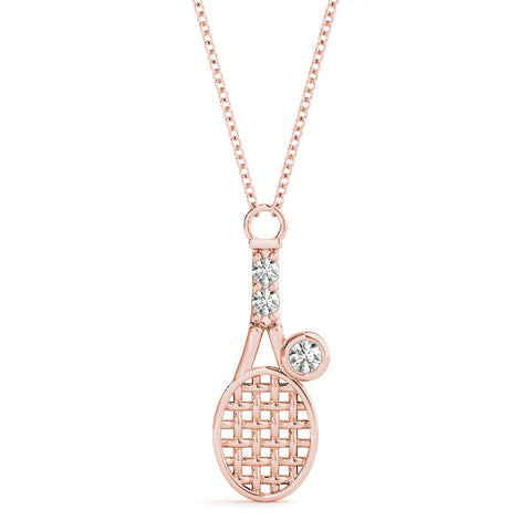 Rose gold Round Diamond Tennis Racket Pendant with Pavé Setting