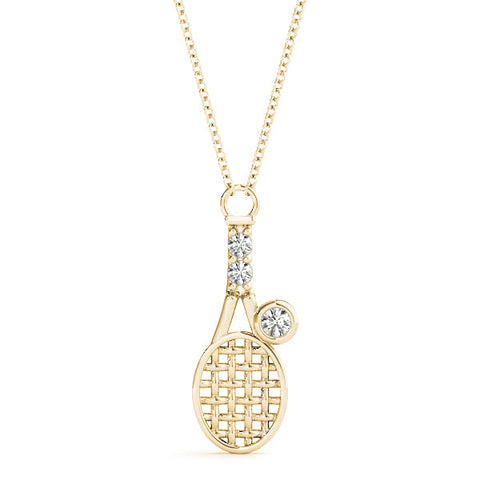 Yellow gold Round Diamond Tennis Racket Pendant with Pavé Setting