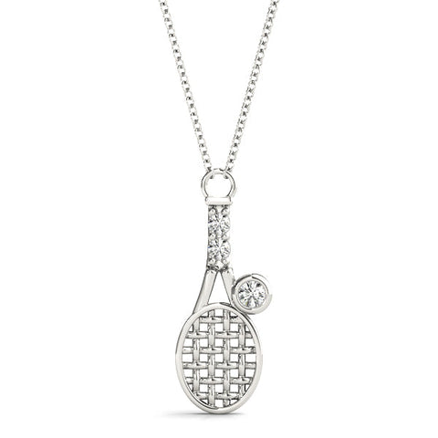 White gold Round Diamond Tennis Racket Pendant with Pavé Setting