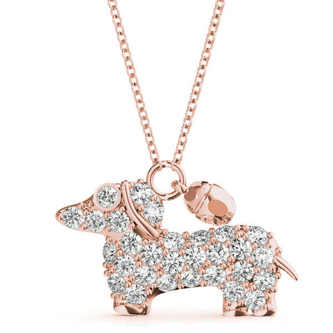 Rose gold Pavé Round Diamond Prong-Set Dachshund Pendant