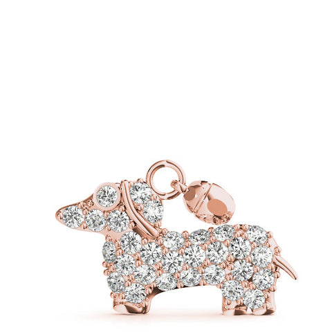 Rose gold Pavé Round Diamond Prong-Set Dachshund Pendant