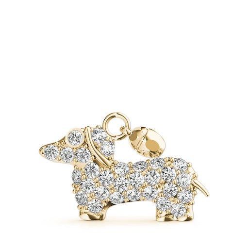 Yellow gold Pavé Round Diamond Prong-Set Dachshund Pendant